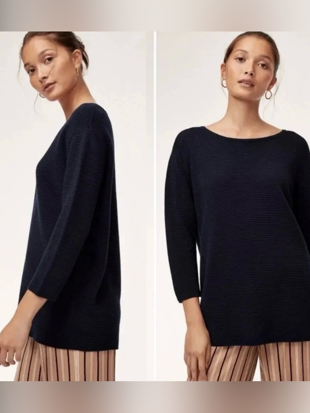 Aritzia Wilfred Black Blanchard Ribbed Sweater Cashmere Silk Blend Size Large